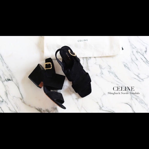 Celine Shoes - Celine platform sandal suede black, mid heel